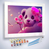 Malen nach Zahlen - Pandabär mit Pinken Blumen - hochwertige Leinwand - Blumen, Horizontal, Panda, Tiere