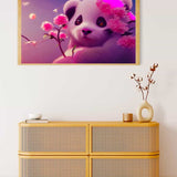 Malen nach Zahlen - Pandabär mit Pinken Blumen - hochwertige Leinwand - Blumen, Horizontal, Panda, Tiere