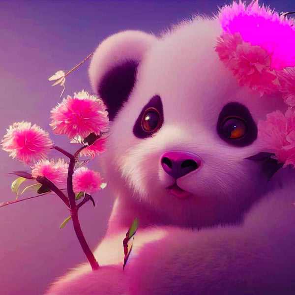 Malen nach Zahlen - Pandabär mit Pinken Blumen - hochwertige Leinwand - Blumen, Horizontal, Panda, Tiere