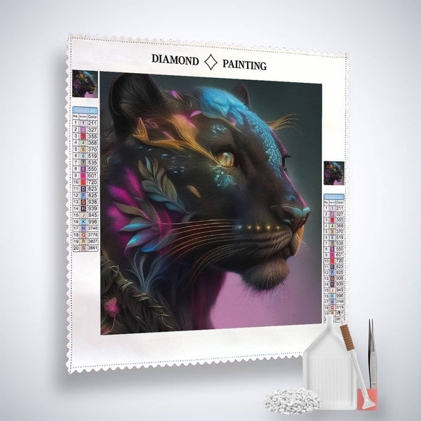 Diamond Painting Panter Portrait - Sparkling Paint by Numbers Kit with Canvas, Acrylic Diamonds, Tweezers, and Application Pen