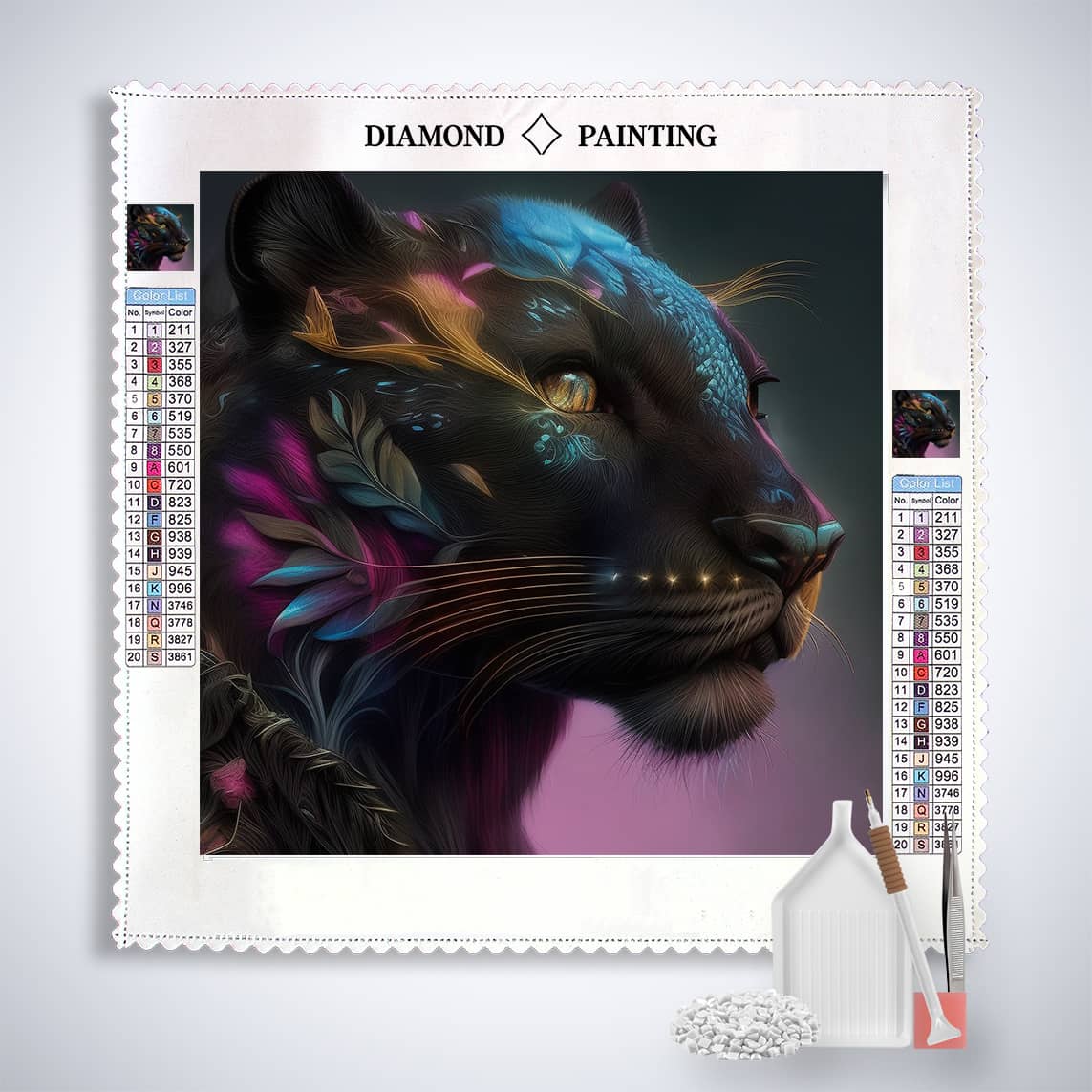 Diamond Painting Kit - Panther Portrait with Enhanced Acrylic Diamonds, Professional Canvas, and Painting Tools. Paint by Numbers.