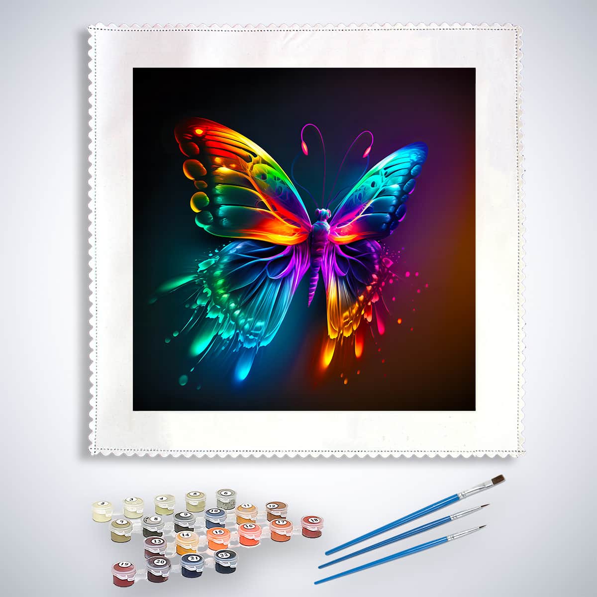 Malen nach Zahlen - Regenbogenschmetterling - hochwertige Leinwand - Quadratisch, schmetterling, schmetterlinge, Tiere, trendbilder