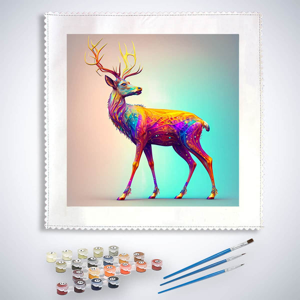Malen nach Zahlen - Neonhirsch - hochwertige Leinwand - hirsch, Quadratisch, Tiere, trendbilder