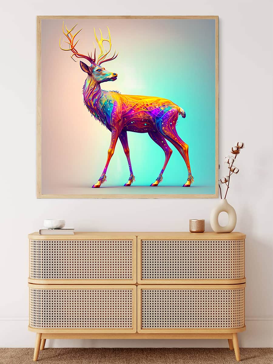 Malen nach Zahlen - Neonhirsch - hochwertige Leinwand - hirsch, Quadratisch, Tiere, trendbilder