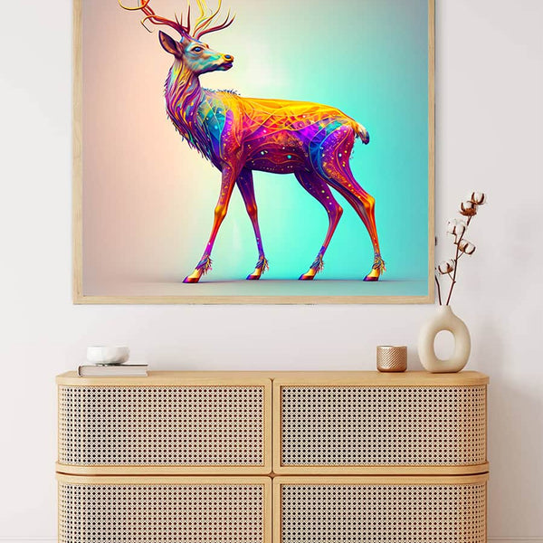 Malen nach Zahlen - Neonhirsch - hochwertige Leinwand - hirsch, Quadratisch, Tiere, trendbilder