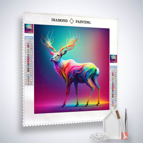 Diamond Painting Kit - Rainbow Deer Canvas with Tools - Paint by Numbers Art Set