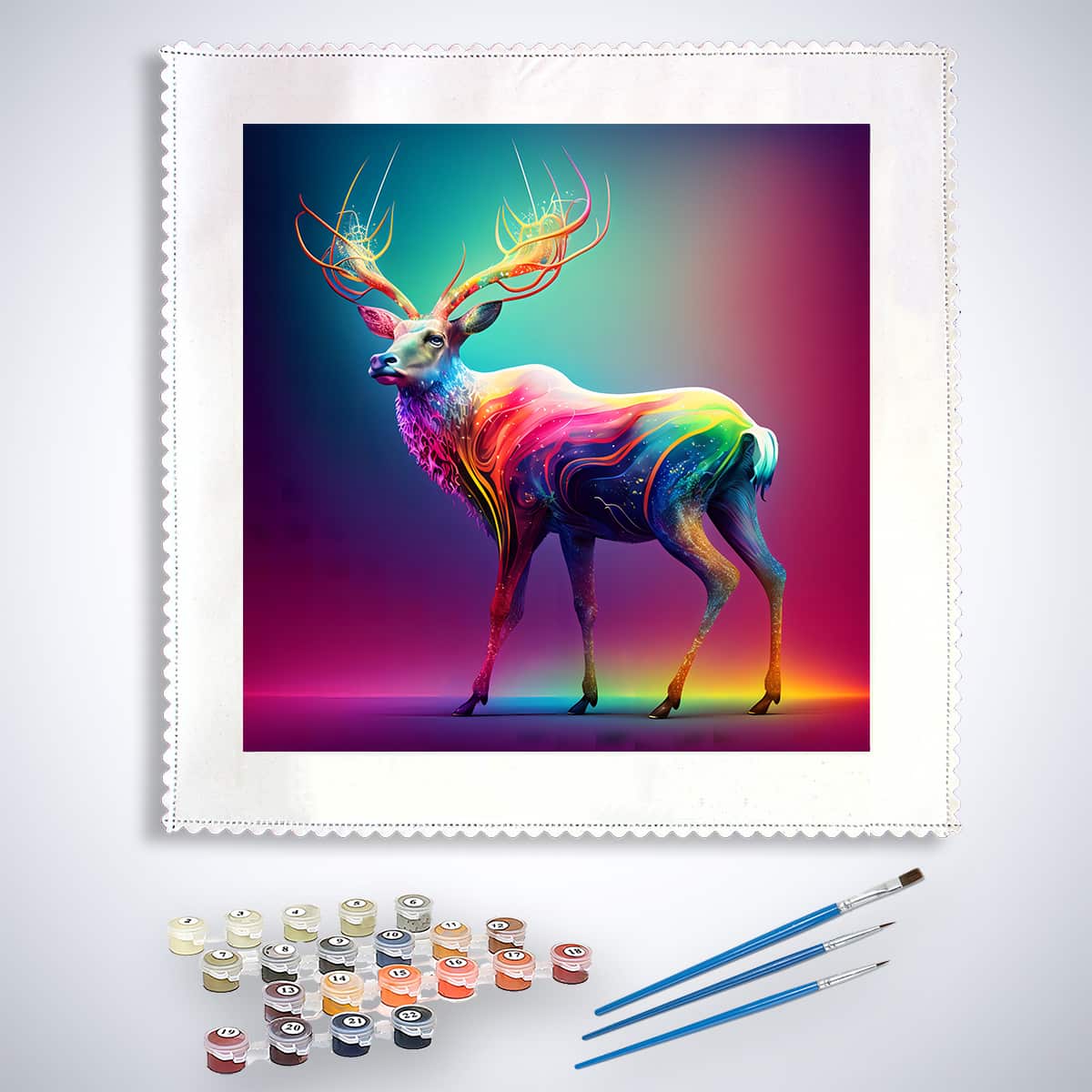 Malen nach Zahlen - Regenbogenhirsch - hochwertige Leinwand - hirsch, Quadratisch, Tiere, trendbilder