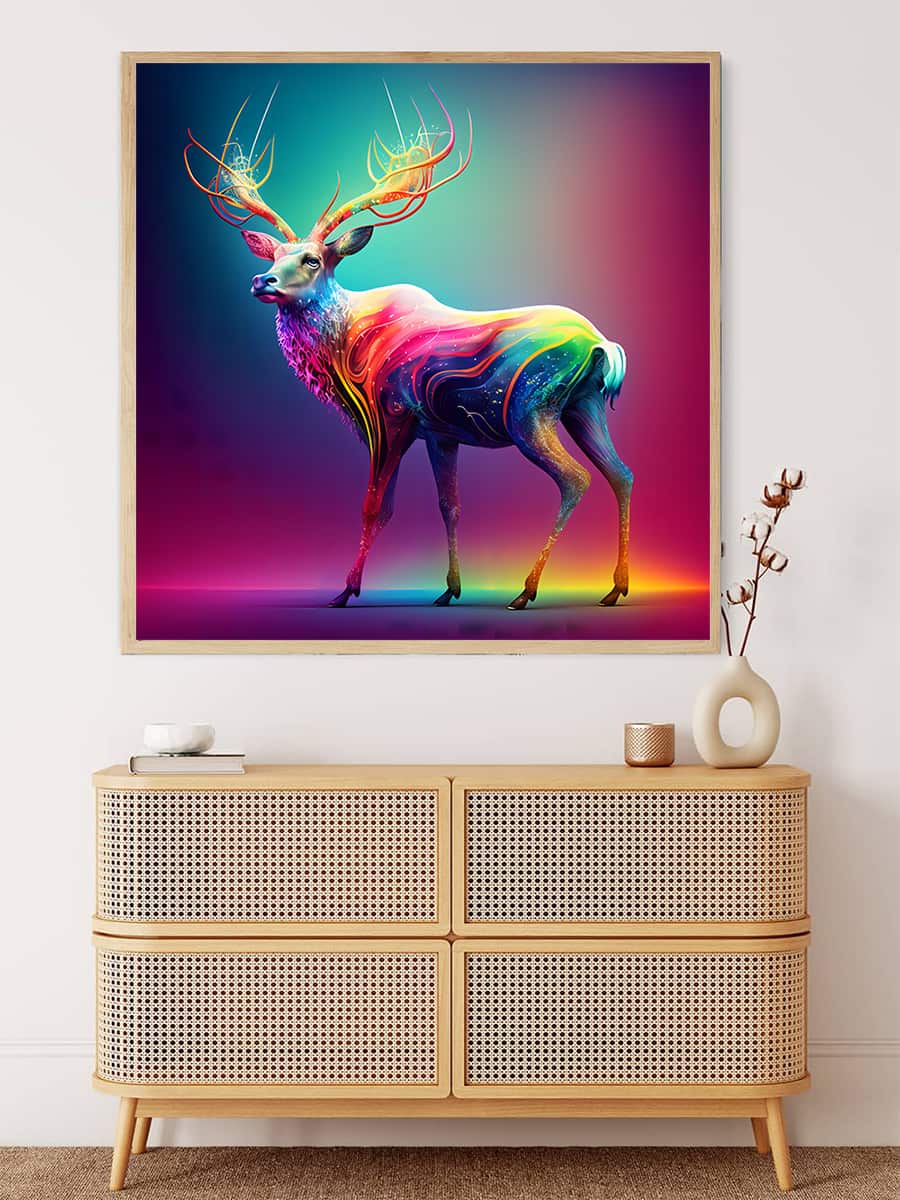 Malen nach Zahlen - Regenbogenhirsch - hochwertige Leinwand - hirsch, Quadratisch, Tiere, trendbilder