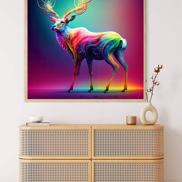Malen nach Zahlen - Regenbogenhirsch - hochwertige Leinwand - hirsch, Quadratisch, Tiere, trendbilder