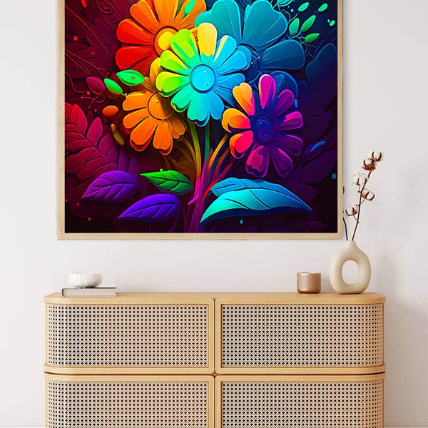 Malen nach Zahlen - Blumen, Farbexplosion - hochwertige Leinwand - Abstrakt, Abstrakte Kunst, Blume, Blumen, Quadratisch, trendbilder