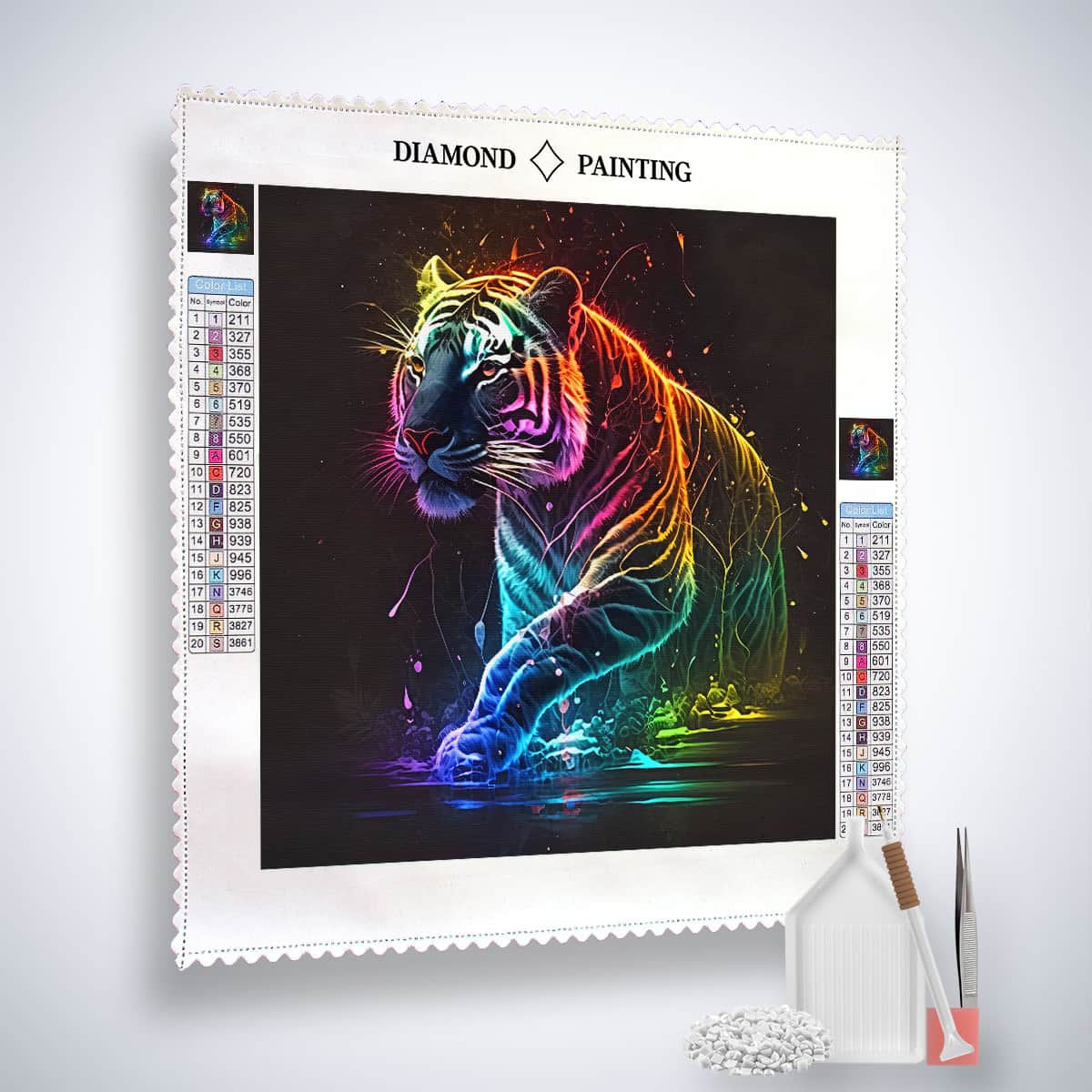 Diamond Painting - Neon Tiger Kit with Canvas, Acrylic Diamonds, Tweezers, and Application Pen for Paint by Numbers Art