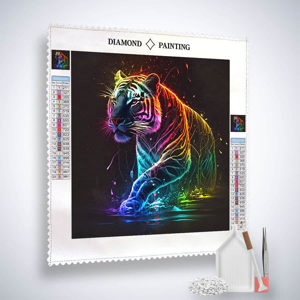 Diamond Painting - Neon Tiger Kit with Canvas, Acrylic Diamonds, Tweezers, and Application Pen for Paint by Numbers Art