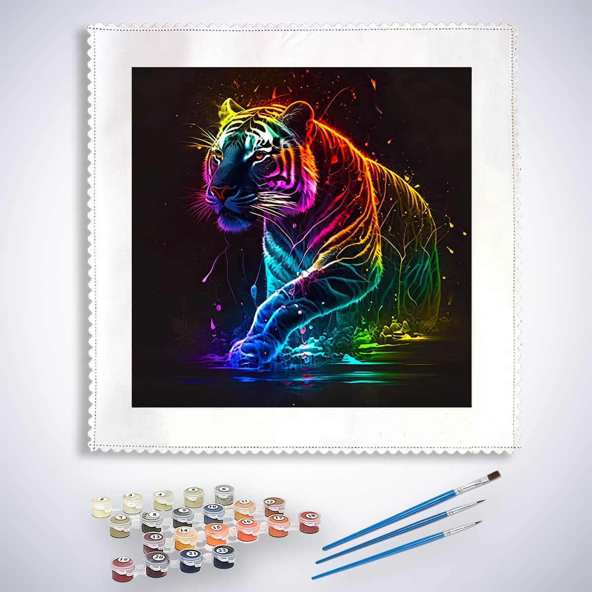 Malen nach Zahlen - Neon Tiger - hochwertige Leinwand - Quadratisch, Tiere, tiger, trendbilder