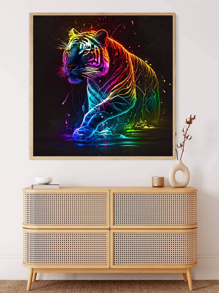 Malen nach Zahlen - Neon Tiger - hochwertige Leinwand - Quadratisch, Tiere, tiger, trendbilder