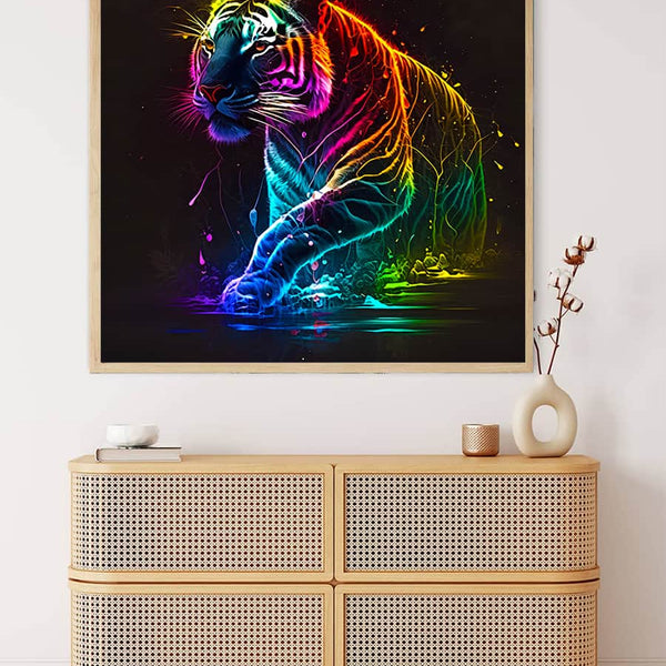 Malen nach Zahlen - Neon Tiger - hochwertige Leinwand - Quadratisch, Tiere, tiger, trendbilder
