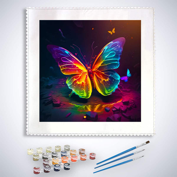 Malen nach Zahlen - Neon Schmetterling - hochwertige Leinwand - Quadratisch, schmetterling, schmetterlinge, Tiere, trendbilder
