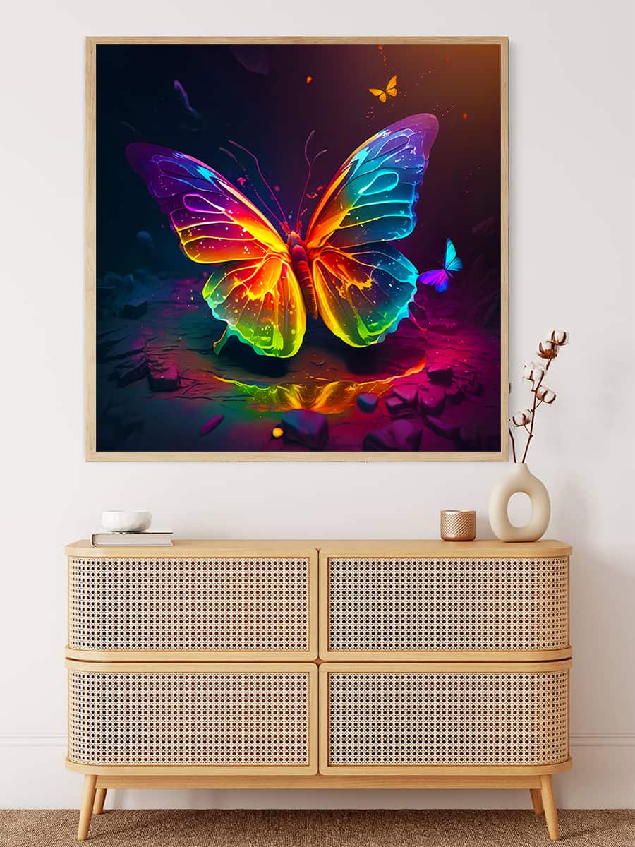 Malen nach Zahlen - Neon Schmetterling - hochwertige Leinwand - Quadratisch, schmetterling, schmetterlinge, Tiere, trendbilder