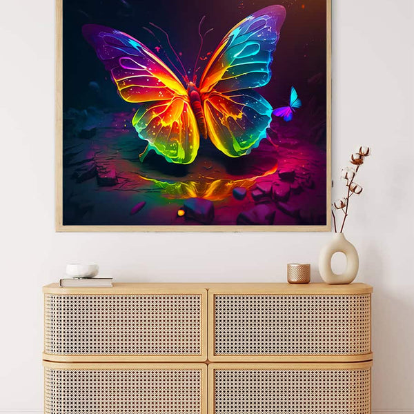 Malen nach Zahlen - Neon Schmetterling - hochwertige Leinwand - Quadratisch, schmetterling, schmetterlinge, Tiere, trendbilder