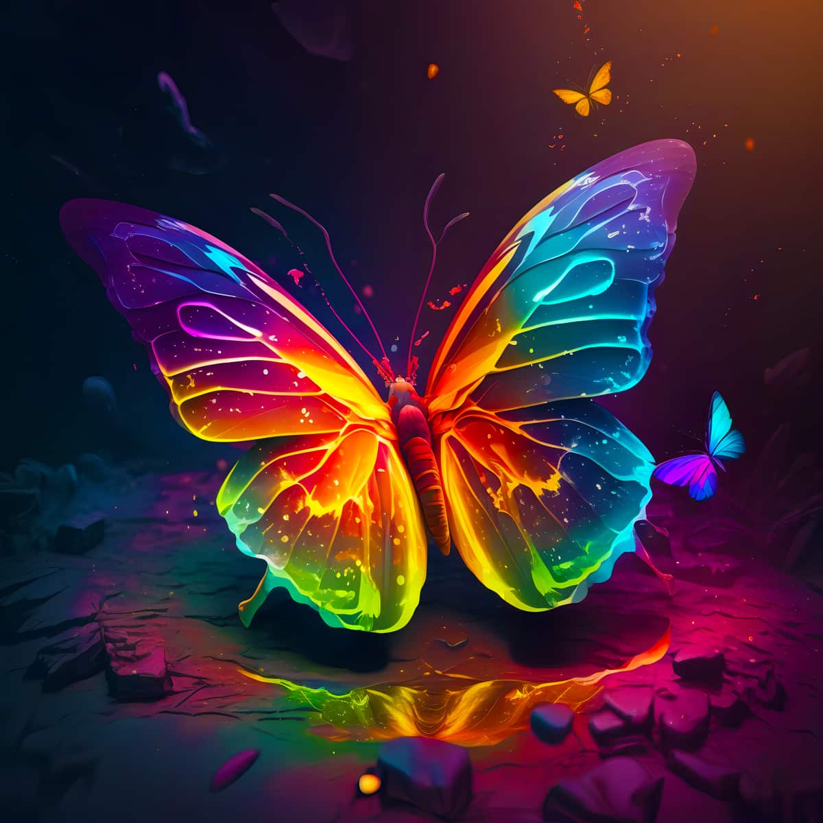 Malen nach Zahlen - Neon Schmetterling - hochwertige Leinwand - Quadratisch, schmetterling, schmetterlinge, Tiere, trendbilder