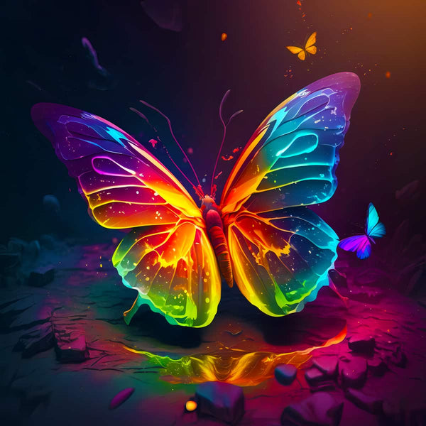 Malen nach Zahlen - Neon Schmetterling - hochwertige Leinwand - Quadratisch, schmetterling, schmetterlinge, Tiere, trendbilder