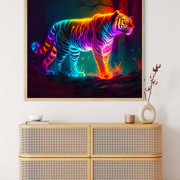 Malen nach Zahlen - Leuchtend bunter Tiger - hochwertige Leinwand - Neu eingetroffen, Quadratisch, Tiere, TiereNeu eingetroffen, Tiger