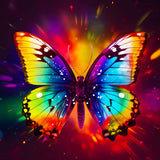 Rainbow butterfly diamond painting on vibrant background - Paint by Numbers kit with sparkling acrylic diamonds for crafting.