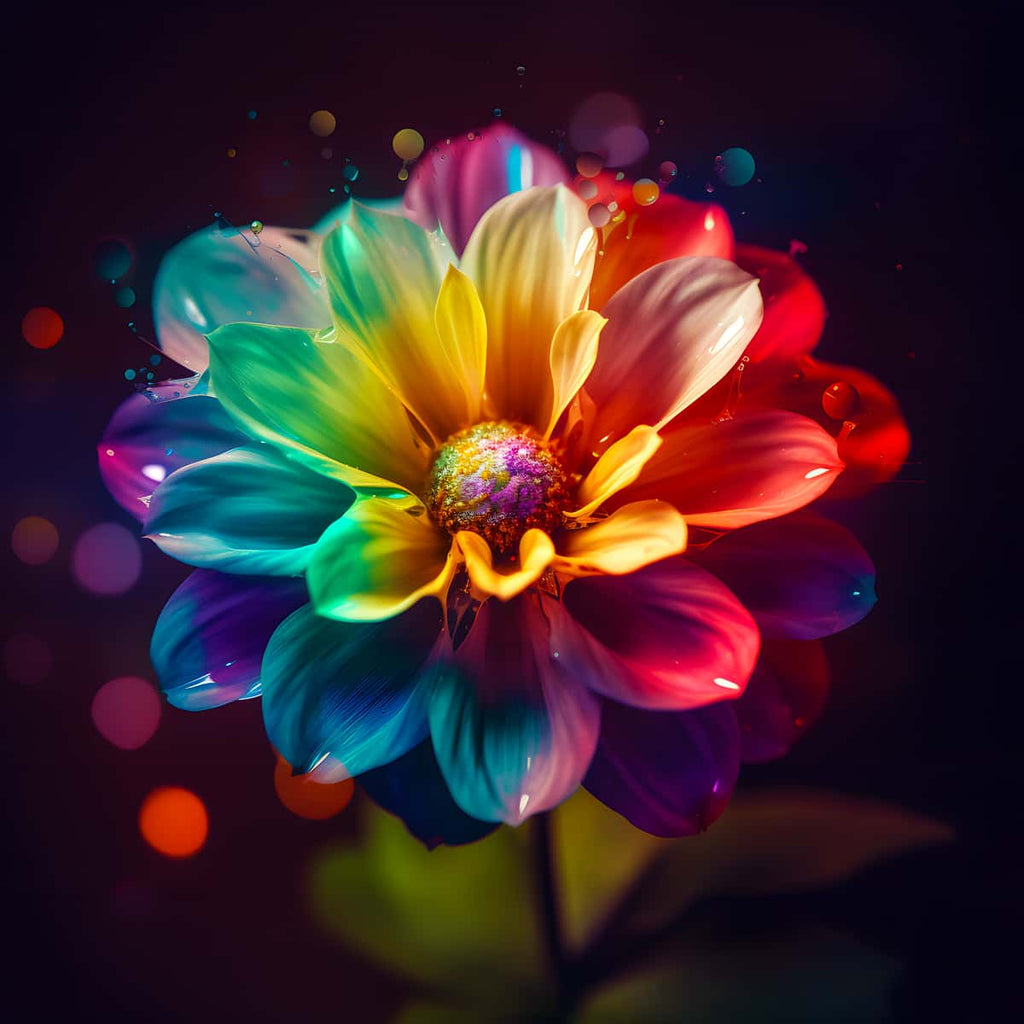 Colorful rainbow flower diamond painting kit, Paint by Numbers art on professional canvas with enhanced acrylic diamonds