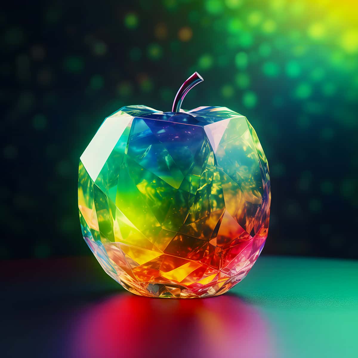 Colorful diamond-painted apple artwork from AB Diamond Painting, vibrant art kit with acrylic diamonds and professional tools.