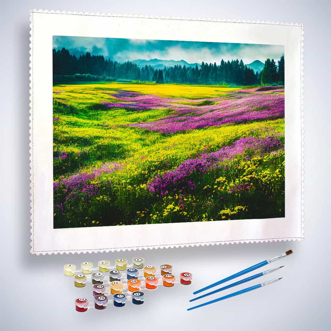 Malen nach Zahlen - Lila Blumenfelder - hochwertige Leinwand - Horizontal, Landschaft