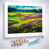 Malen nach Zahlen - Lila Blumenfelder - hochwertige Leinwand - Horizontal, Landschaft