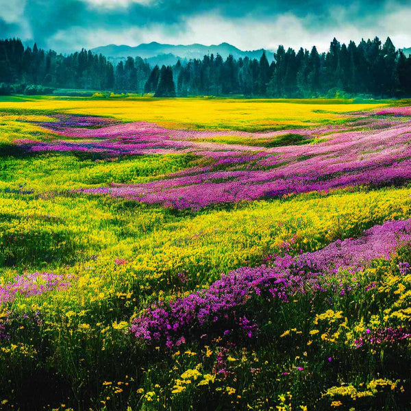 Malen nach Zahlen - Lila Blumenfelder - hochwertige Leinwand - Horizontal, Landschaft