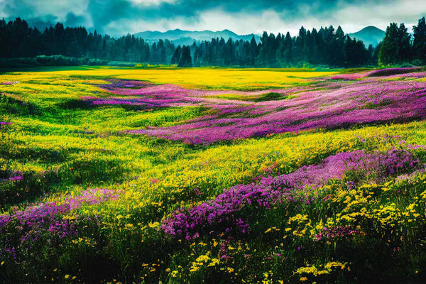 Malen nach Zahlen - Lila Blumenfelder - hochwertige Leinwand - Horizontal, Landschaft