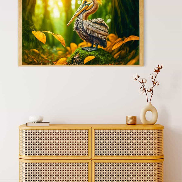 Malen nach Zahlen - Pelikan im Wald - hochwertige Leinwand - Horizontal, Pelikan, Tiere, Vögel