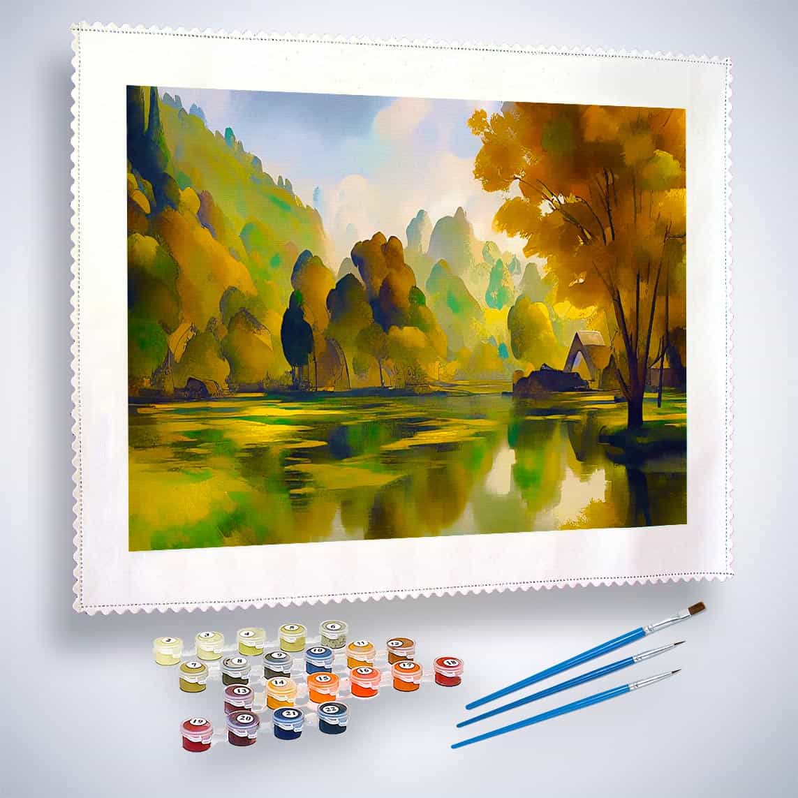 Malen nach Zahlen - Waldsee, Abstrakt - hochwertige Leinwand - Horizontal, Landschaft