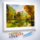 Malen nach Zahlen - Waldsee, Abstrakt - hochwertige Leinwand - Horizontal, Landschaft