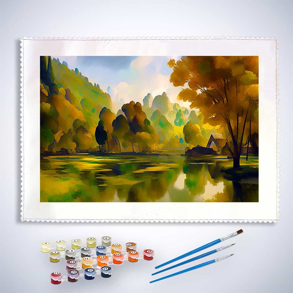 Malen nach Zahlen - Waldsee, Abstrakt - hochwertige Leinwand - Horizontal, Landschaft