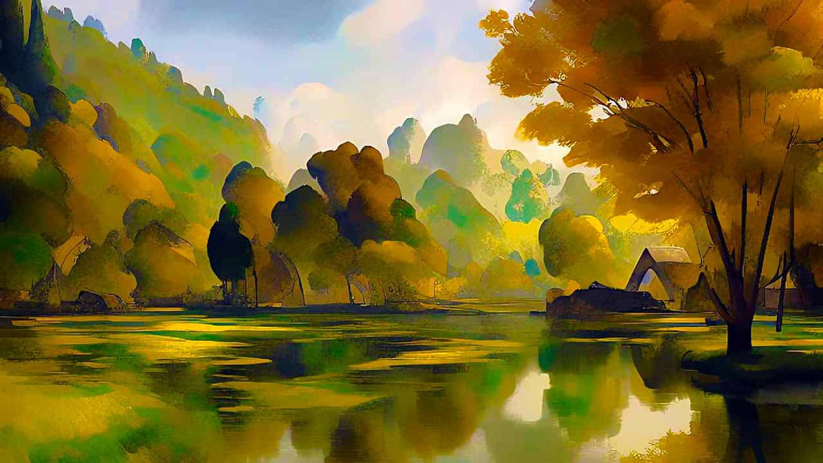 Malen nach Zahlen - Waldsee, Abstrakt - hochwertige Leinwand - Horizontal, Landschaft