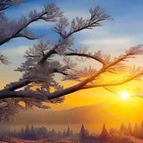 Malen nach Zahlen - Morgentau im Sonnenaufgang - hochwertige Leinwand - Horizontal, Landschaft, Sonnenaufgang, Winter