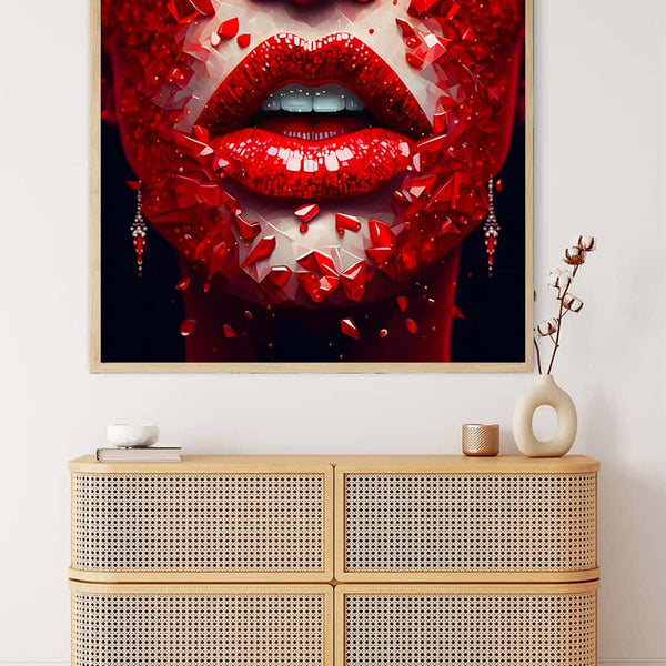 Malen nach Zahlen - Red Lips - hochwertige Leinwand - Frau, FrauNeu eingetroffen, Menschen, Neu eingetroffen, Quadratisch