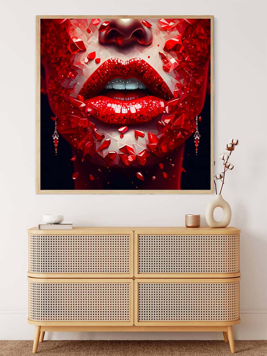 AB Diamond Painting - Red Lips Wall Art, Sparkling Paint by Numbers Kit, Home Decor