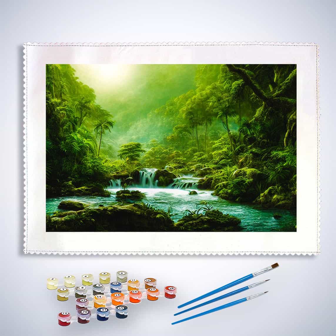 Malen nach Zahlen - Dschungelwasserfall - hochwertige Leinwand - Dschungel, Fluss, Horizontal, Landschaft