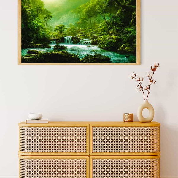 Malen nach Zahlen - Dschungelwasserfall - hochwertige Leinwand - Dschungel, Fluss, Horizontal, Landschaft