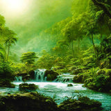 Malen nach Zahlen - Dschungelwasserfall - hochwertige Leinwand - Dschungel, Fluss, Horizontal, Landschaft