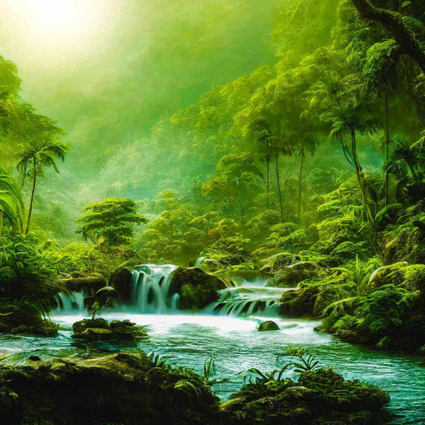 Malen nach Zahlen - Dschungelwasserfall - hochwertige Leinwand - Dschungel, Fluss, Horizontal, Landschaft