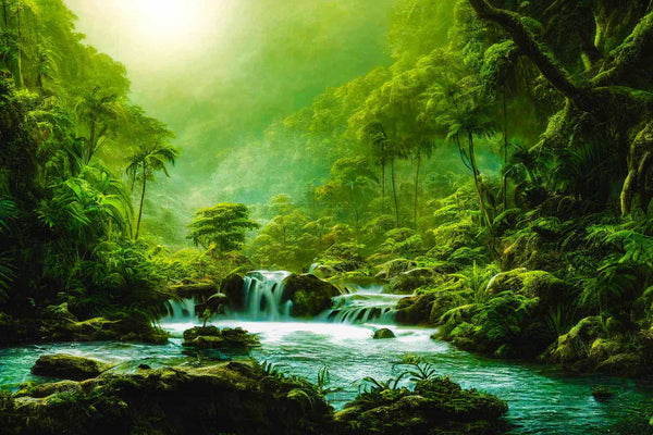 Malen nach Zahlen - Dschungelwasserfall - hochwertige Leinwand - Dschungel, Fluss, Horizontal, Landschaft