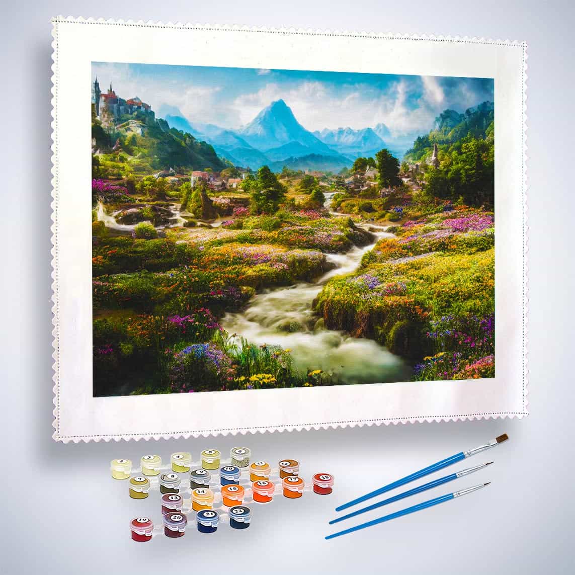 Malen nach Zahlen - Blumige Dörfer - hochwertige Leinwand - Horizontal, Landschaft