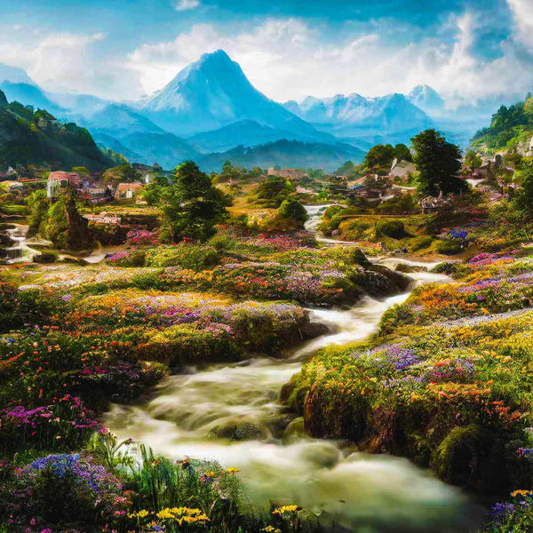 Malen nach Zahlen - Blumige Dörfer - hochwertige Leinwand - Horizontal, Landschaft