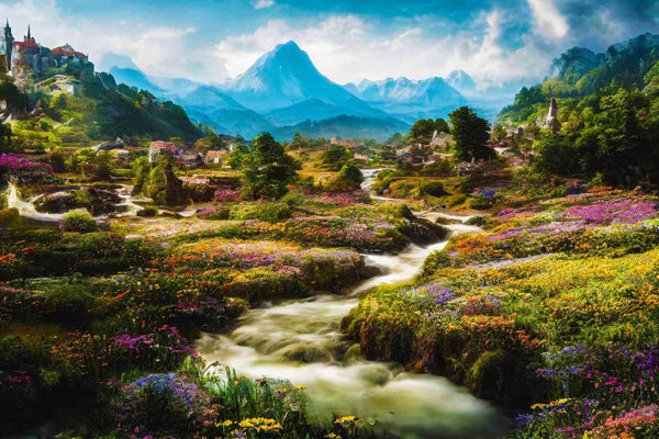 Malen nach Zahlen - Blumige Dörfer - hochwertige Leinwand - Horizontal, Landschaft