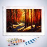 Malen nach Zahlen - Schattenspiel im Herbstwald - hochwertige Leinwand - Herbst, Horizontal, Landschaft, Wald