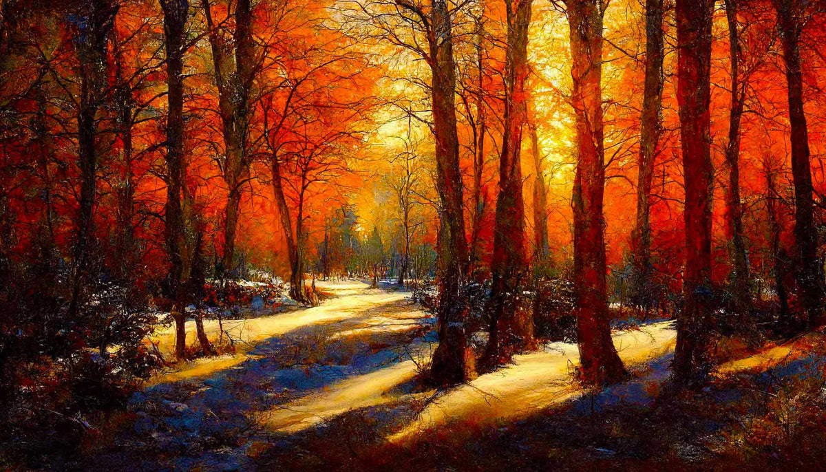 Malen nach Zahlen - Schattenspiel im Herbstwald - hochwertige Leinwand - Herbst, Horizontal, Landschaft, Wald